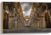 WallClassics - Hout - Klooster in Italië - De abdij van Saint Galgano - 60x40 cm - 9 mm dik - Foto op Hout (Met Ophangsysteem)