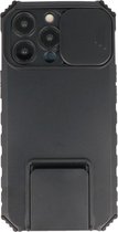 Premium Kwaliteit Anti Shock Hoesje - Back Cover - Camerawindow met Stand Functie - Geschikt voor iPhone 13 Pro - Zwart