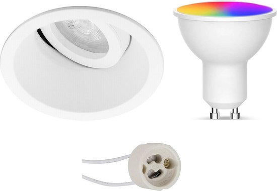 LED Spot Set GU10 - Oficto - Smart LED - Wifi LED - Slimme LED - 5W - RGB+CCT - Aanpasbare Kleur - Dimbaar - Afstandsbediening - Proma Zano Pro - Inbouw Rond - Mat Wit - Kantelbaar - Ø93mm