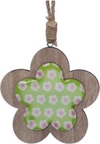 Decoratiehangers - Pb. 2 Wooden Flowers/hanging Green 10cm