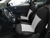 Pasvorm stoelhoezen set Fiat 500 - 2007 t/m heden (versie met isofix in achterbank, niet zichtbaar) - Skai leer zwart/wit