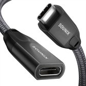 Sounix USB C 3.2 Verlengkabel - USB C kabel (10Gbps) - Ondersteuning voor 4K 60Hz - Female naar Male adapter - 2 Meter - Gecertificeerd - Zwart I Shape