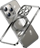 Hoesje Geschikt voor iPhone 14 Pro Max – Met Magnetisch Ring Magesafe compatibel backcover – Lens beschermer – Transparant / Zwart
