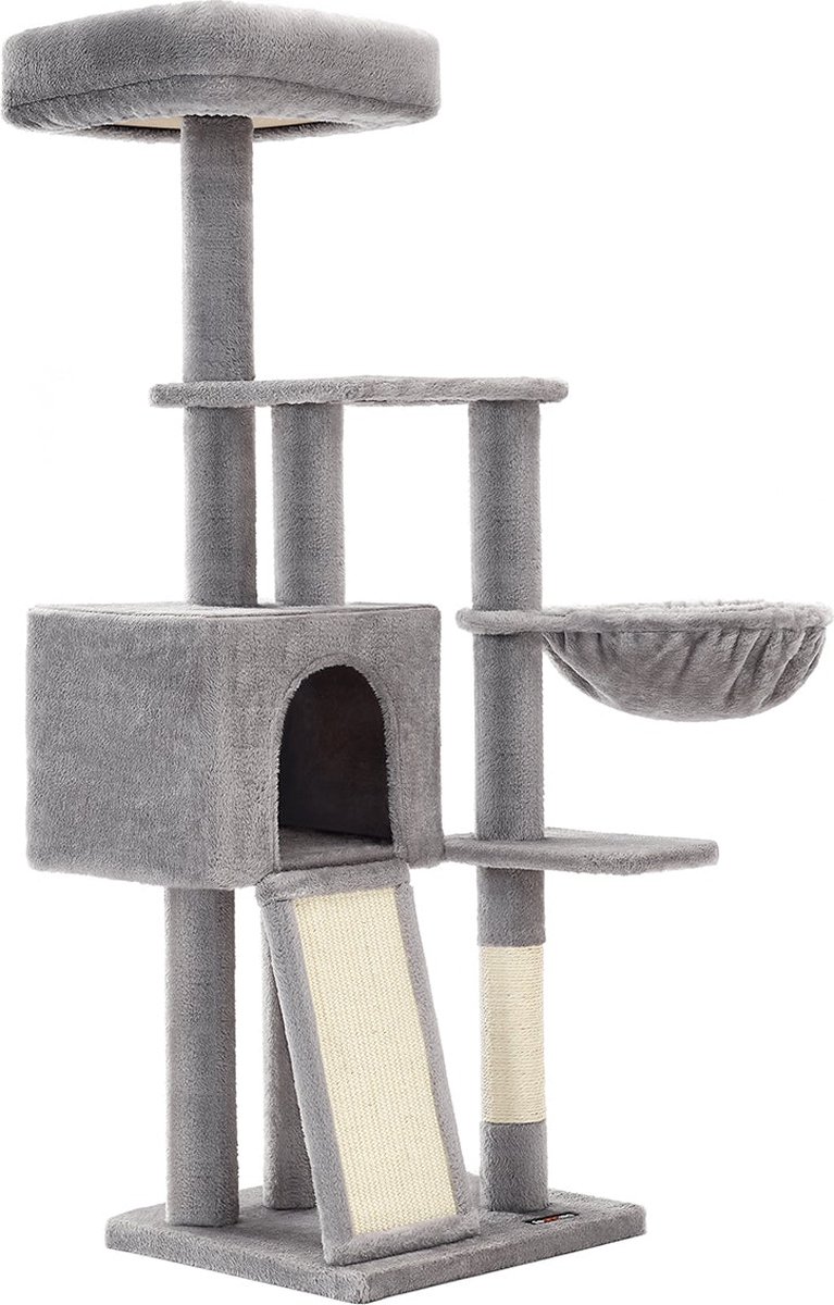 Kattenkrabpaal - 135 cm - Met hol - Meerdere verdiepingen - Grijs