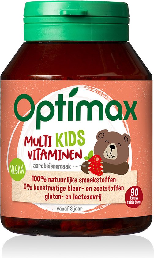 Optimax Kinder Multivitaminen Aardbei - 90 kauwtabletten