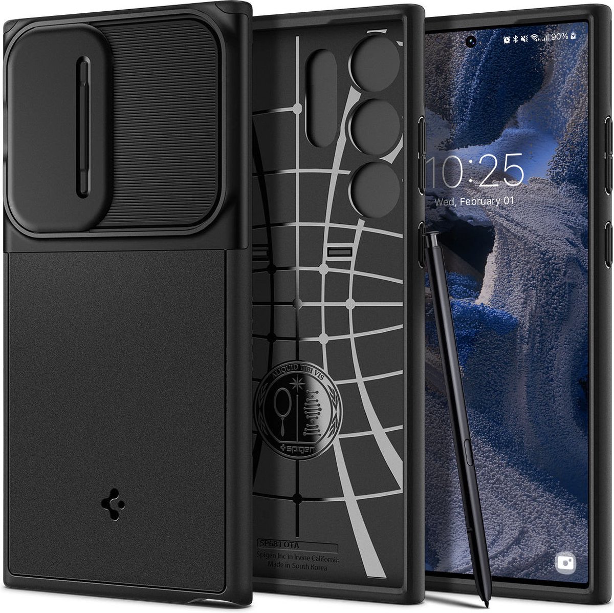 Spigen Optik Armor Hoesje Geschikt voor Samsung Galaxy S23 Ultra Camera Slider Zwart
