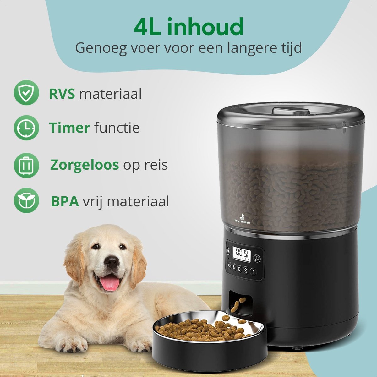 SelectedPets Automatische voerbak kat en hond 4L - Voerautomaat kat - Zwart - Inclusief Nederlandse Handleiding thumbnail 8