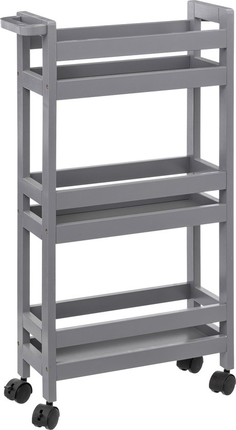 5Five Keuken of badkamer trolley 3-laags - betongrijs - D15 x B40 x H75 cm - mdf hout - met wielen