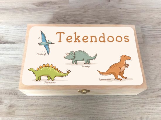 Foto: Tekendoos met dino s tekenkist 27 x 16 x 6 5 cm opbergkist houten teken doos houten kist penselenkist