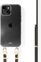 xoxo Wildhearts siliconen hoesje - Geschikt voor iPhone 14 Plus - Gold Goddess - Telefoonhoesje - Hoesje met koord - telefoonkoord - Zwart - Goud - Transparant hoesje