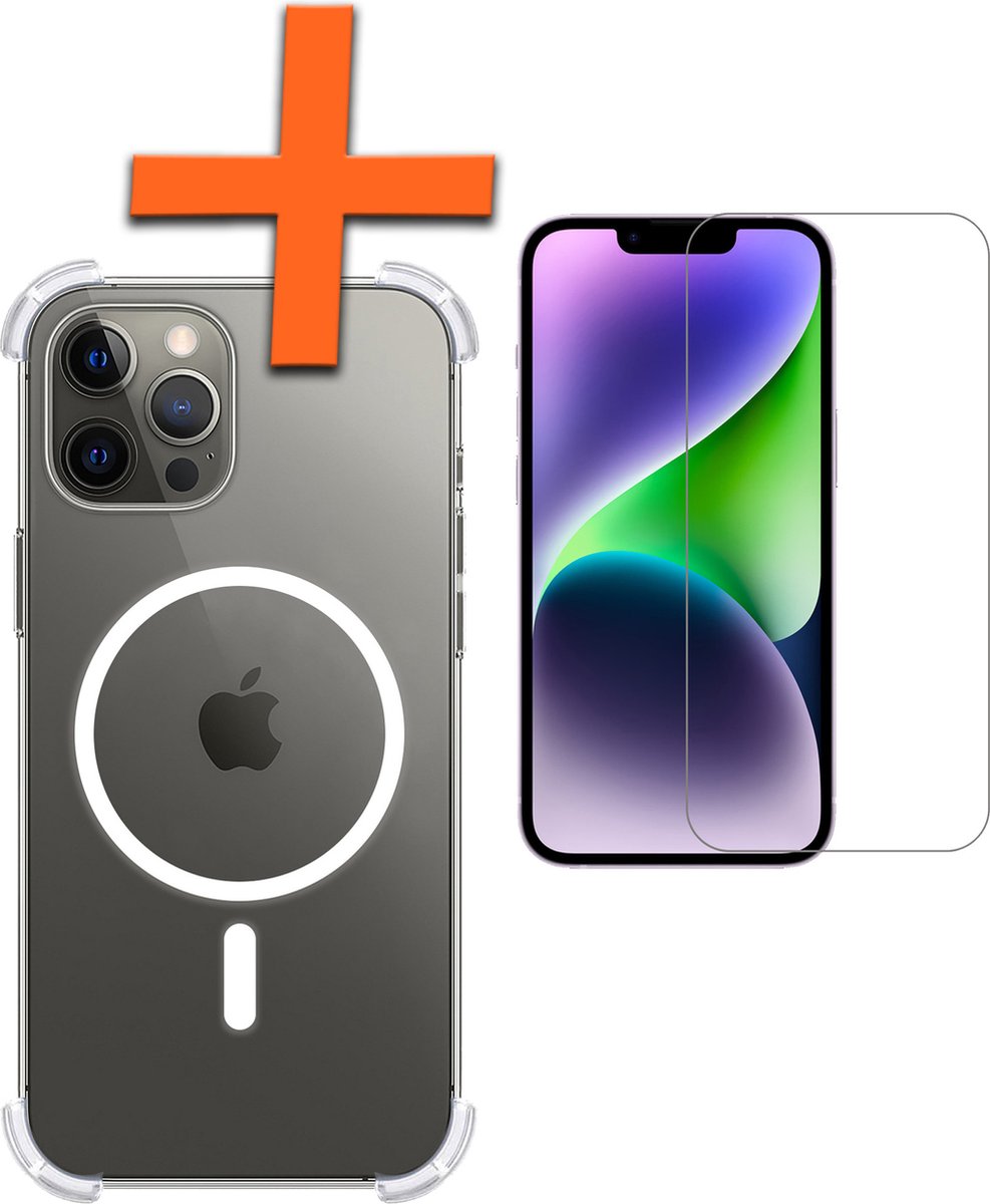 Hoes - Met Screenprotector - Geschikt voor Apple iPhone 14 Pro - Magsafe Compatible - Sterk & Shockproof - Back Cover - Shock Proof Case - Telefoon Hoes - Transparant