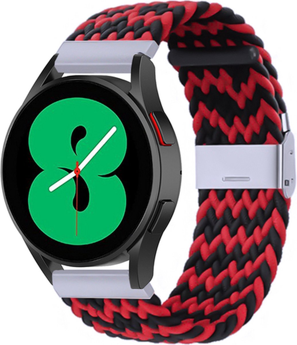 By Qubix - Geschikt voor Garmin bandje - Geschikt voor Garmin Vivomove 3 / HR / Luxe / Sport / Style / Trend - Braided nylon bandje - Rood / zwart - Smartwatch bandje 20mm