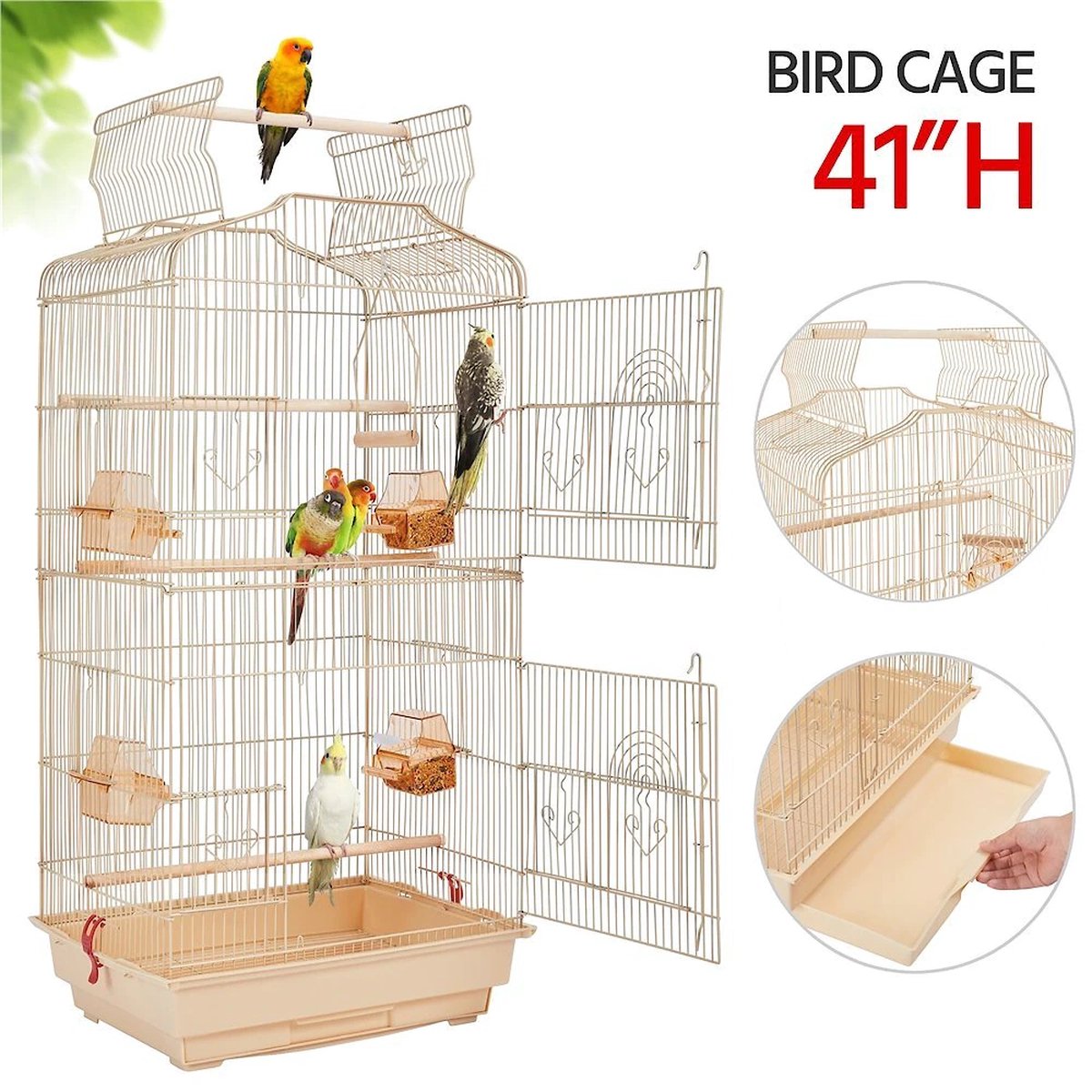 Bol.com Papa simba Vogelkooi ,volière ,vogelkooi met draagbaar handvat met 4 voerbakken ,3 zitstokken, 46 x 35 x 92 cm , amandel... aanbieding