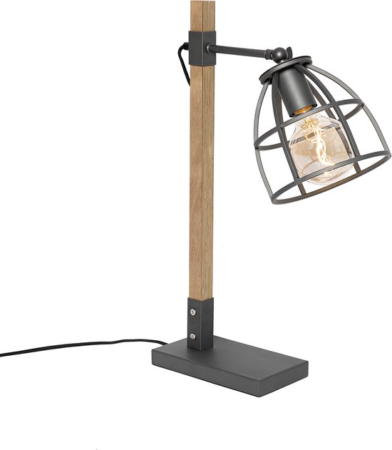 QAZQA arthur - Industriele Tafellamp - 1 lichts - H 56.5 cm - Donkergrijs - Industrieel - Woonkamer | Slaapkamer | Keuken