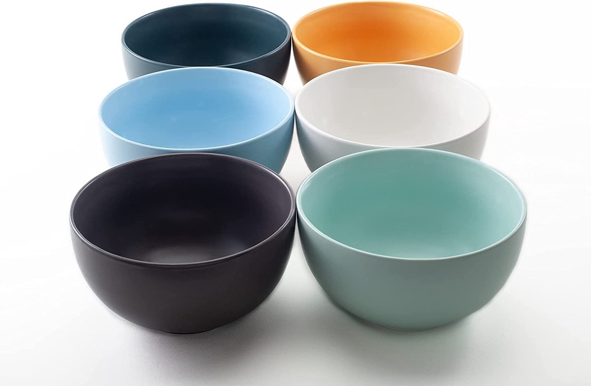 Hanseküche Set mueslikommen (6 x 700 ml), hoogwaardige kommenset in 6 pastelkleuren, grote mueslischaal, schalen voor ramen en bowl, ideaal als soepkom
