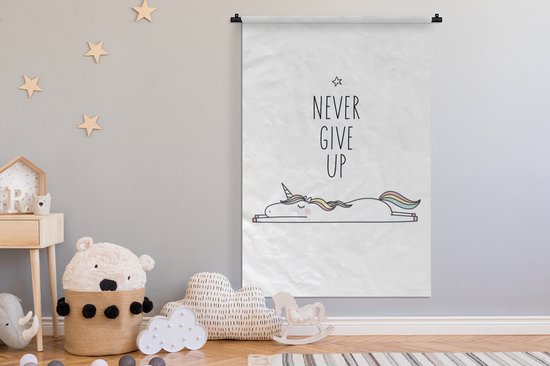 Tapisserie - Tapisserie - Unicorn - Enfants - Citations - Ne jamais abandonner - Filles - 120x180 cm - Tapisserie