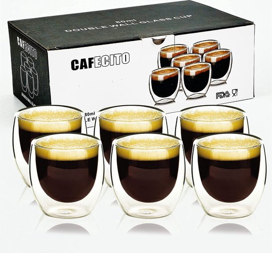 De Espresso Collectie, 90 ml, set van 6 dubbelwandige glazen DLSC300 | De'Longhi NL De Espresso Collectie, 90 ml, set van 6 dubbelwandige glazen DLSC300 | De'Longhi NL