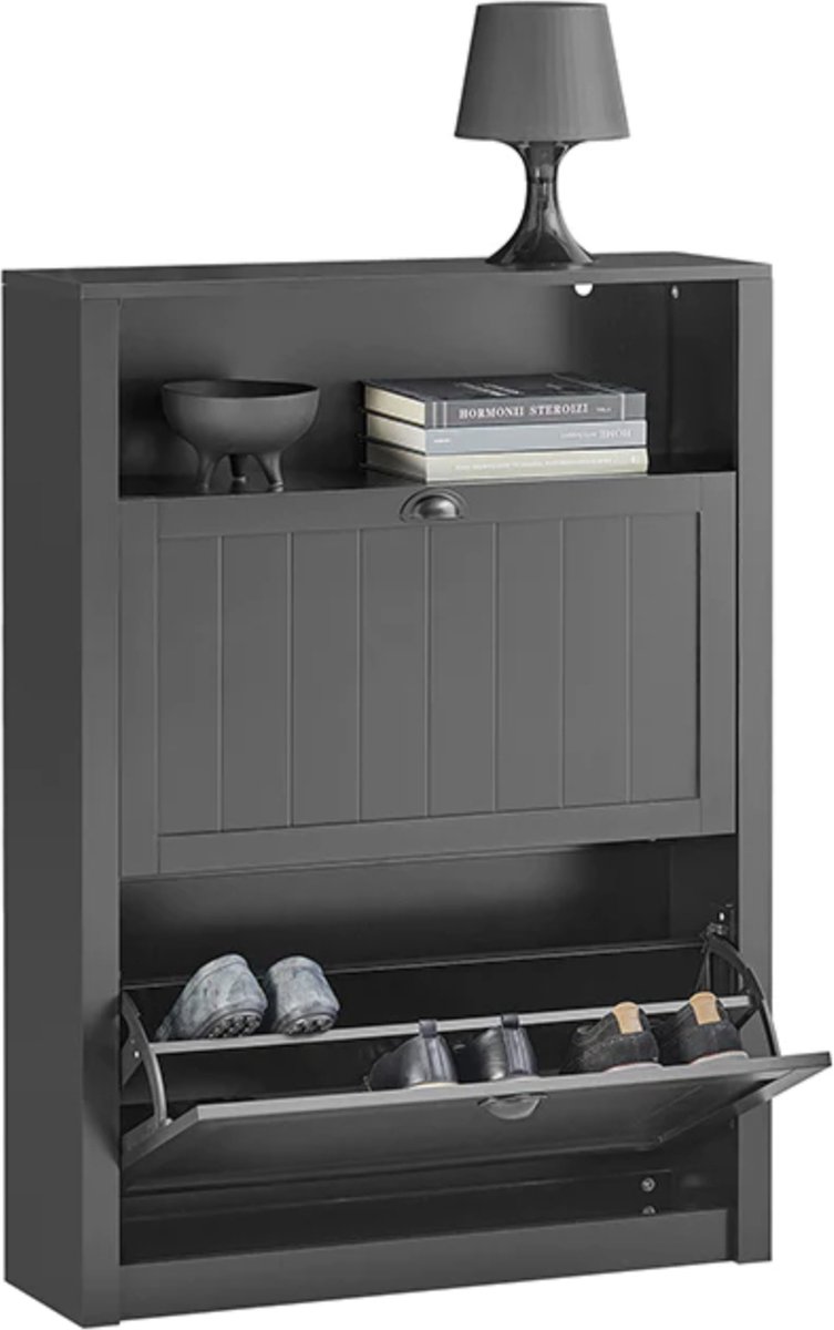 Simpletrade Schoenenkast - Met 2 kleppen - Opbergruimte - Zwart - MDF