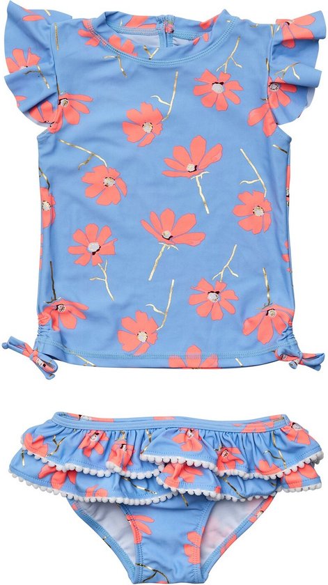 Snapper Rock - UV Zwemset voor baby's en kinderen - Korte mouw - Beach Bloom - Blauw/Roze - maat 4 (97-104cm)