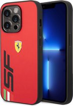 Ferrari Apple iPhone 14 Pro Max Back Cover Telefoonhoesje - Pu Leer, Kleur: Rood - Bescherm je Telefoon tegen Krasjes & Stoten