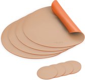 Sølmo® Designer Placemats rond - Lederlook- 4st - Kleurrijk & Hittebestendig - Gesch. voor Kids - Wasbaar - Beige/Oranje