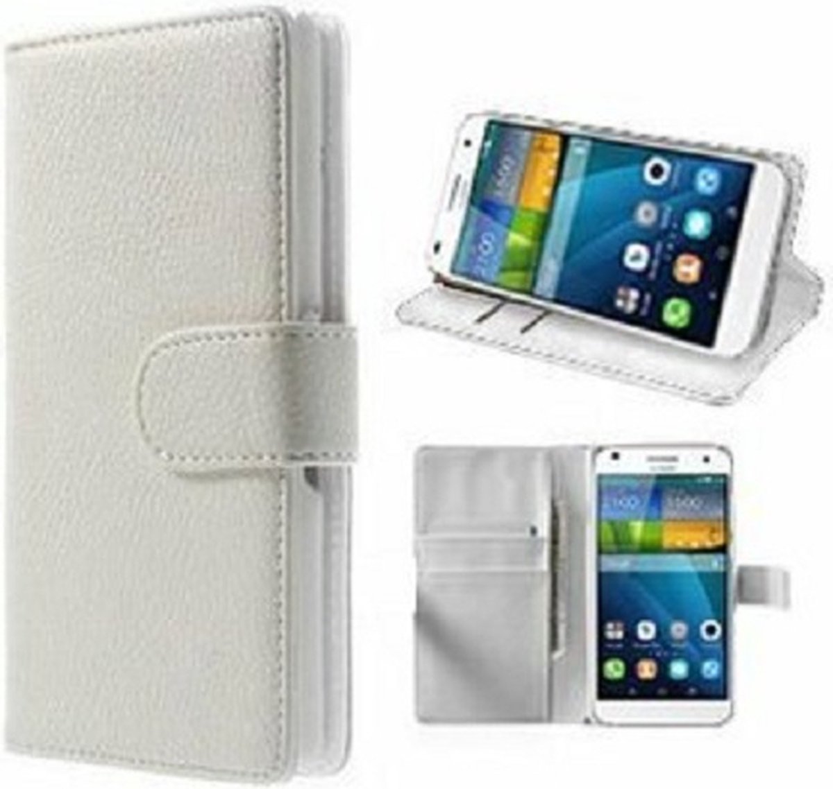 Huawei G7 Hoesje Met Pasjeshouder Bookcase Wit