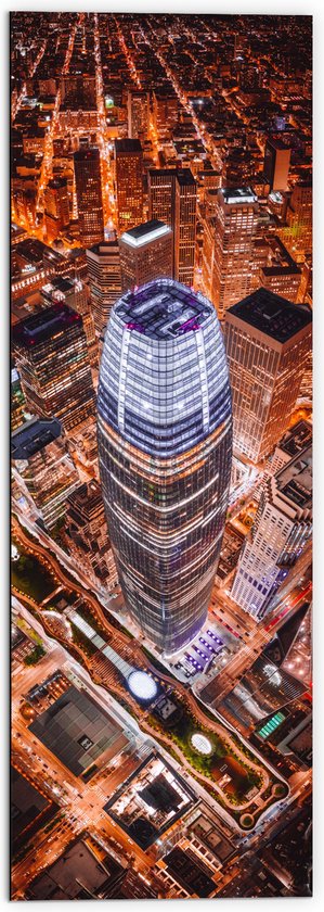 WallClassics - Dibond - De Salesforce Tower vanaf boven - 50x150 cm Foto op Aluminium (Met Ophangsysteem)