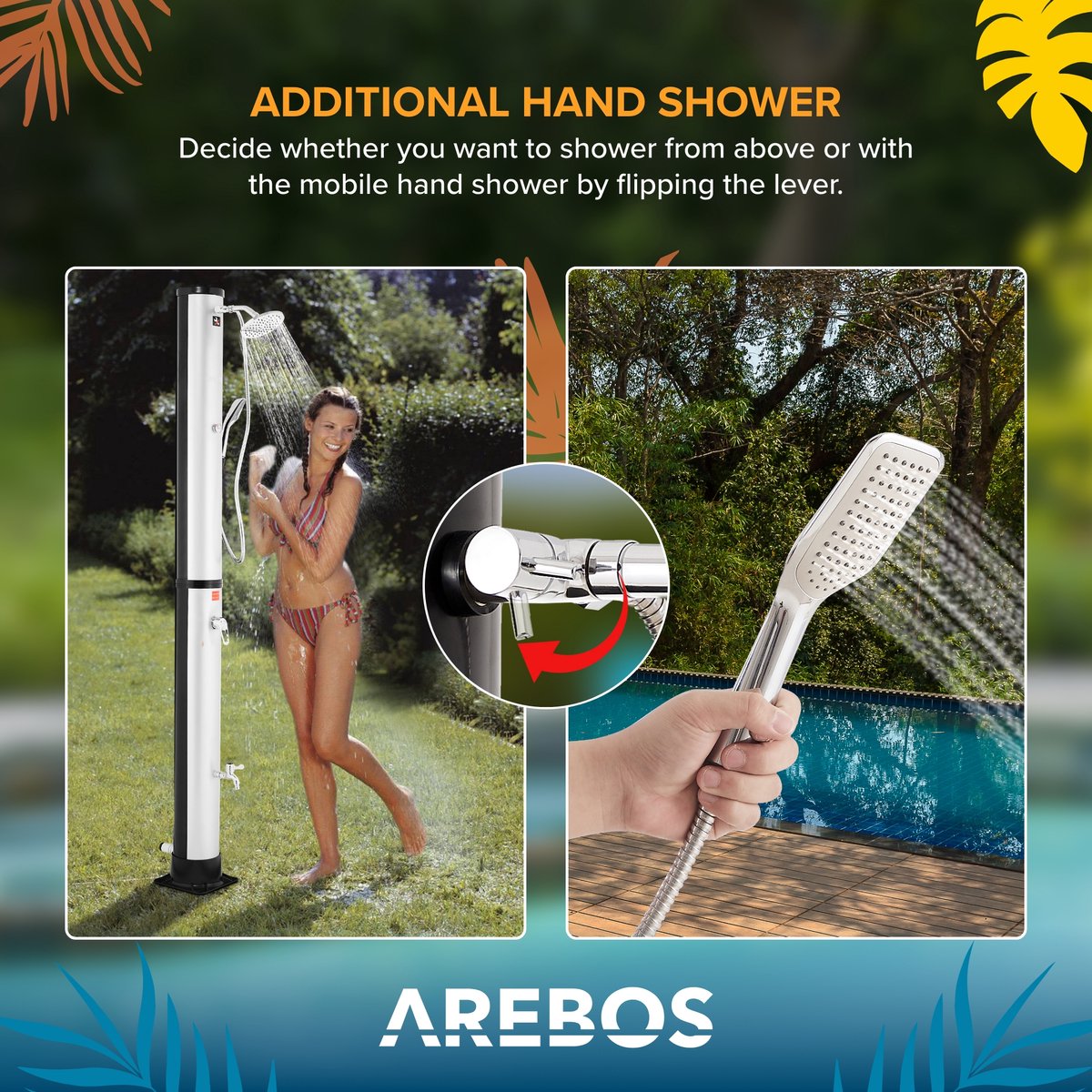 AREBOS 40 L Zonnedouche met thermometer en vloerelement thumbnail 2
