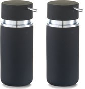 Distributeur/distributeur de savon Zeller - set de 2x - revêtement céramique/caoutchouc - noir - 16 cm