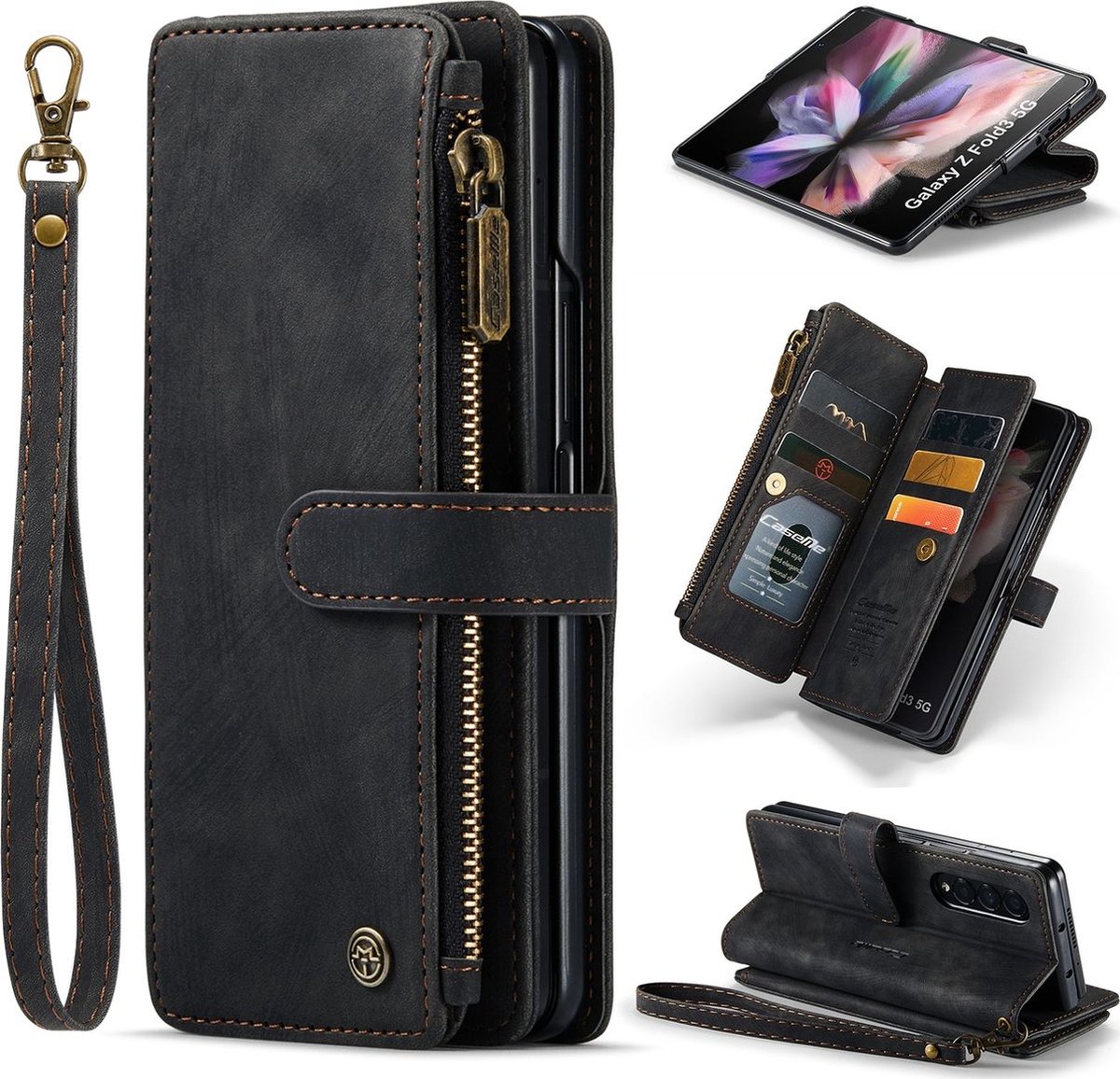 Caseme Telefoonhoesje geschikt voor Samsung Galaxy Z Fold 4 Hoesje | Caseme C30 Bookcase Portemonnee | Pasjeshouder voor 5 Pasjes | Telefoonhoesje voor Pinpas / OV Kaart / Rijbewijs - Zwart
