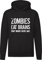 Zombies eat brains | dom | stom | hersens | brein | halloween | verstand | eten | veilig |  grappig | Unisex | Trui | Sweater | Hoodie | Capuchon | Zwart