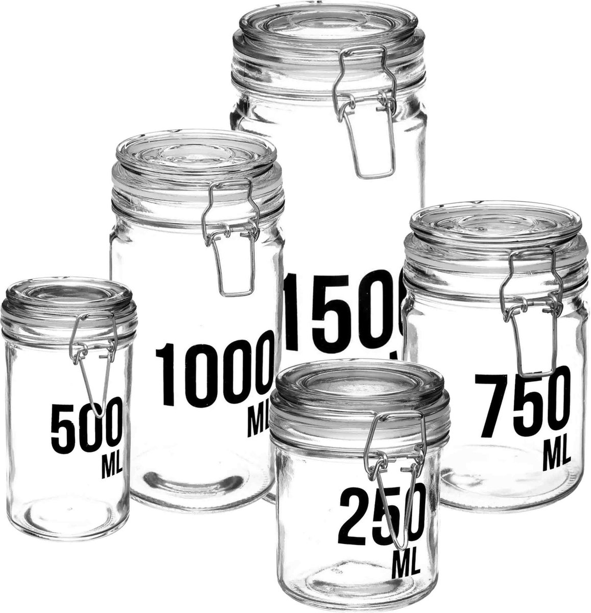 Secret de Gourmet - Set van 5x keuken voorraadbussen/potten glas beugelsluiting - 5 formaten