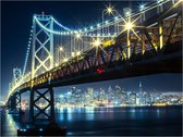 Fotobehangkoning - Behang - Vliesbehang - Fotobehang - Bay Bridge in de nacht - 200 x 154 cm