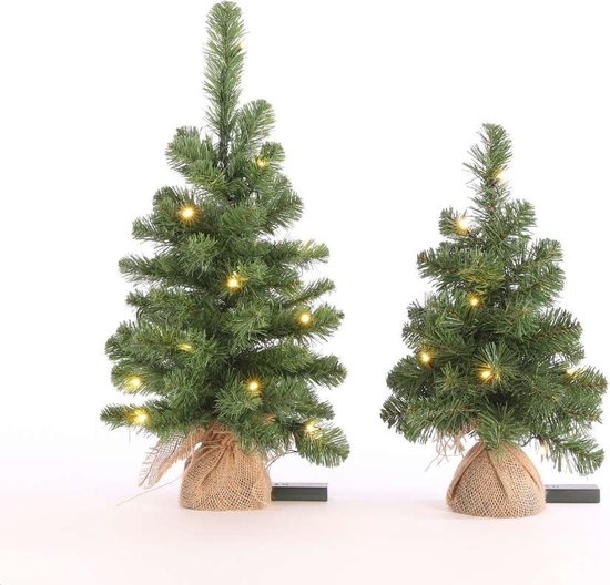 Sapin de Noël artificiel Black Box Norton - 60 cm - avec toile de jute - vert - 20 lumières LED blanc chaud