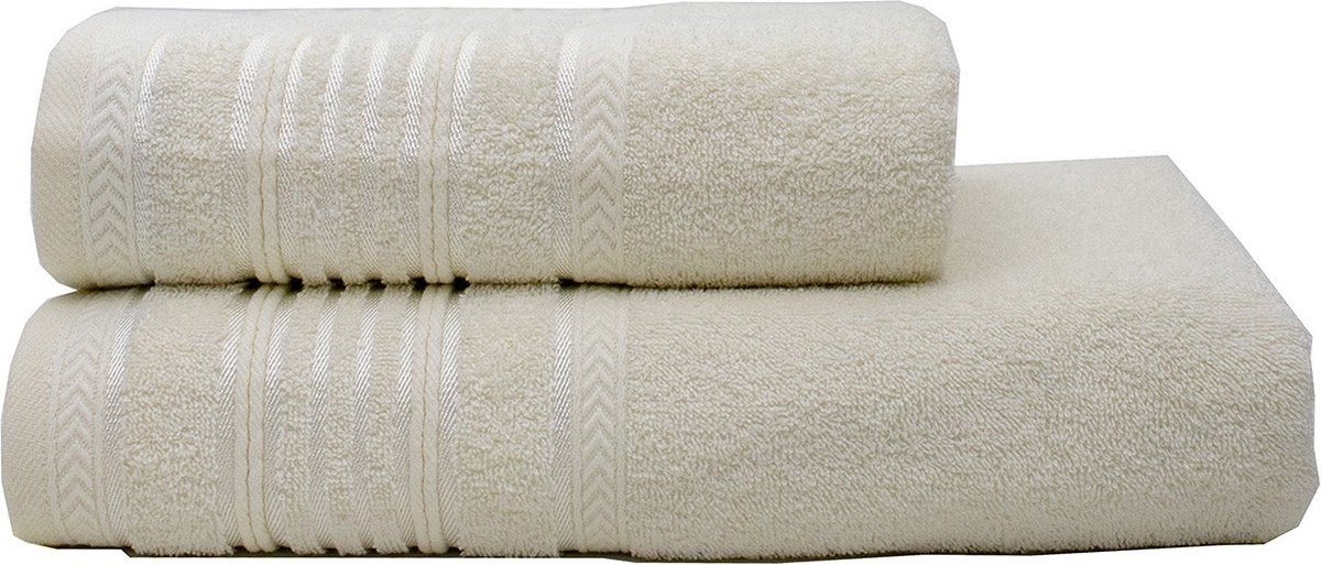 Handdoekenset - 1 badhanddoeken 70x140 cm, 1 handdoeken 50x100 cm - 100% katoen - Snel droog, zeer absorberende handdoeken voor de badkamer - Tamara Cream Hotel Handdoek Katoen