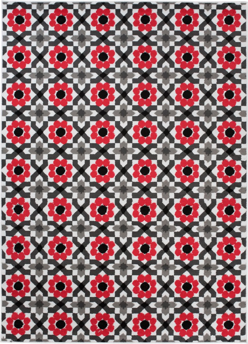 Tapiso Maya Vloerkleed Rood Slaapkamer Gebloemd Tapijten Maat- 200x250 Rood Zwart Grijs