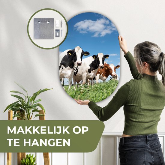 Ovale Mural - Ovale Mural - Décoration murale Plastique - Peinture Ovale - Vaches - Campagne - Pâturage - Nature - Animaux - 60x90 cm - Forme miroir ovale sur plastique