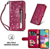 Samsung A41 Glitter Hoesje Met Pasjeshouder Bookcase Roze