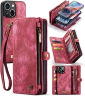 CaseMe Hoesje Met Pasjeshouder Geschikt voor iPhone 14 - Caseme Luxe Lederen 2 in 1 Portemonnee Bookcase - Rood