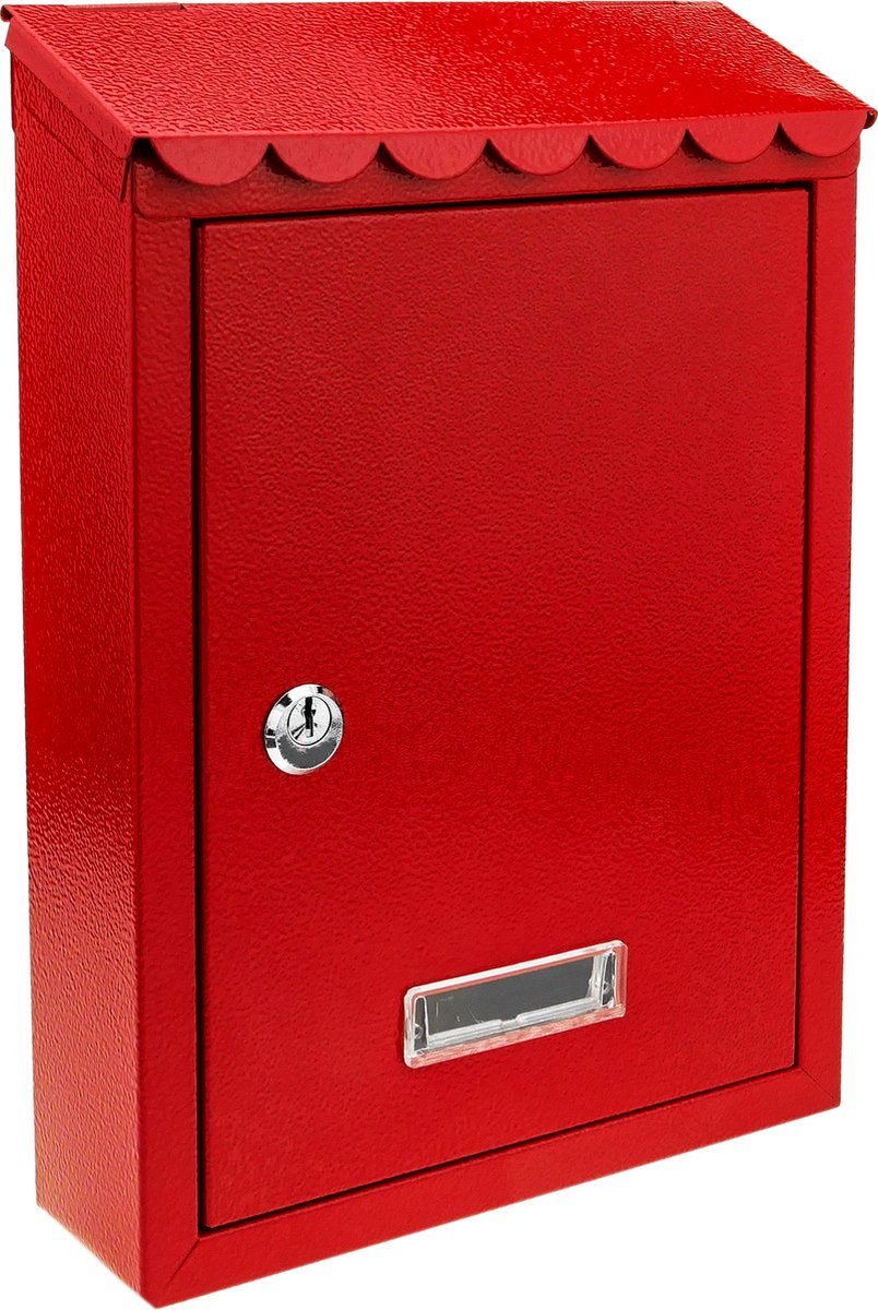 PrimeMatik - Metalen brievenbus voor brieven en post van rode kleur 210 x 60 x 300 mm