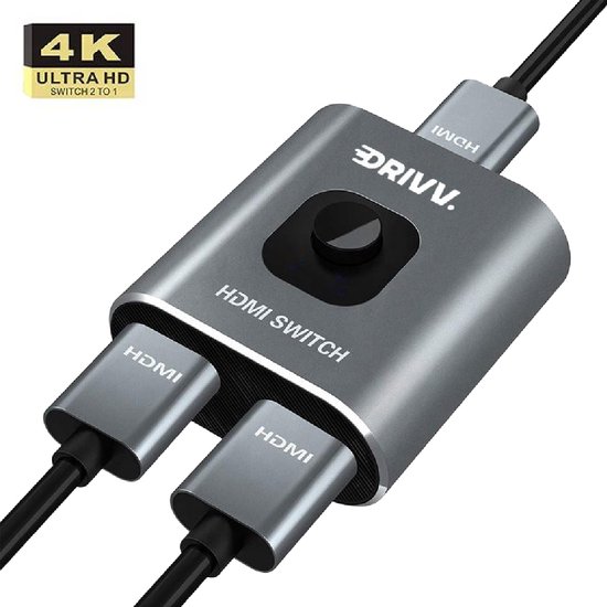 Drivv. Switch HDMI - 2 entrées 1 sortie / 1 entrée 2 sorties - 4K@60Hz -  Gris sidéral