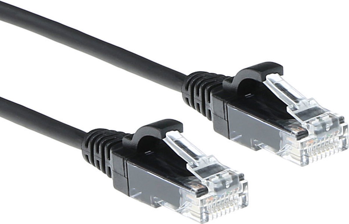 ACT Zwarte 10 meter LSZH U/UTP CAT6 datacenter slimline patchkabel snagless met RJ45 connectoren DC9910