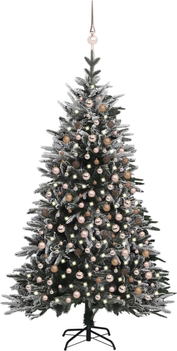 Prolenta Premium - Kunstkerstboom met LED's, kerstballen en sneeuw 210 cm PVC PE