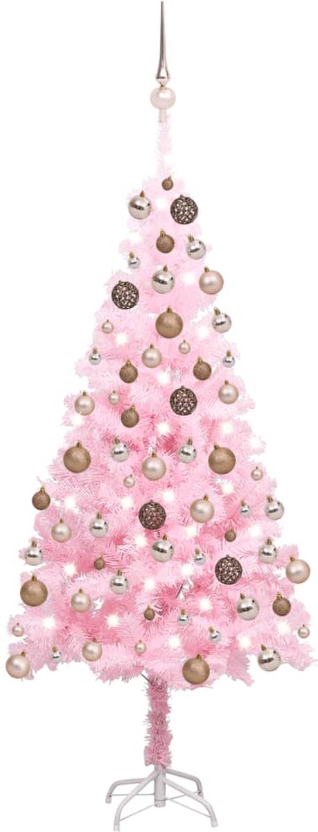 Prolenta Premium - Kunstkerstboom met LED's en kerstballen 120 cm PVC roze