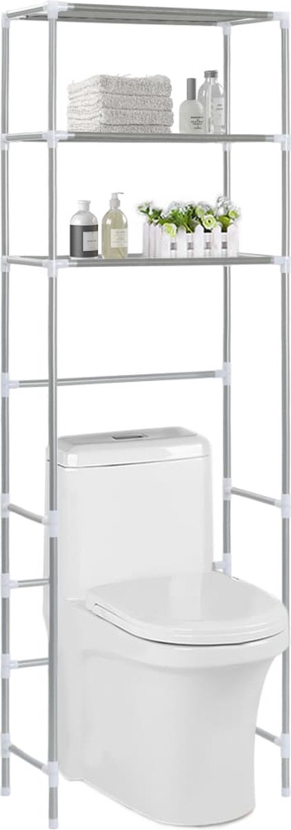 Prolenta Premium - Opbergrek voor boven toilet 3-laags 53x28x169 cm zilverkleurig