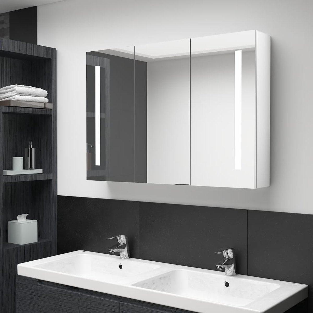 Prolenta Premium - Badkamerkast met spiegel en LED 89x14x62 cm glanzend wit