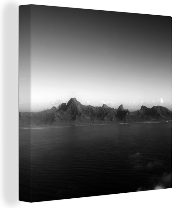 Canvas Schilderij Bergen in de Grote Oceaan op het eiland Mo'orea in zwart wit - 50x50 cm - Wanddecoratie