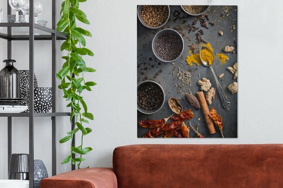 Tableau sur Toile Épices - Cuillère - Kom - Nourriture - Épices - 60x80 cm - Décoration murale