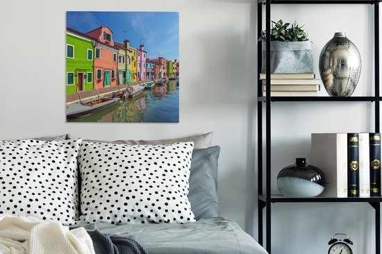 Peintures sur toile - Bateaux devant des maisons colorées à Burano - 50x50 cm - Décoration murale