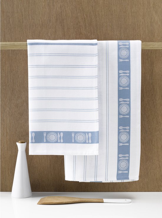 De Witte Lietaer Torchon Bml 65 Cm Wit/ Bleu Gris 3 Pièces